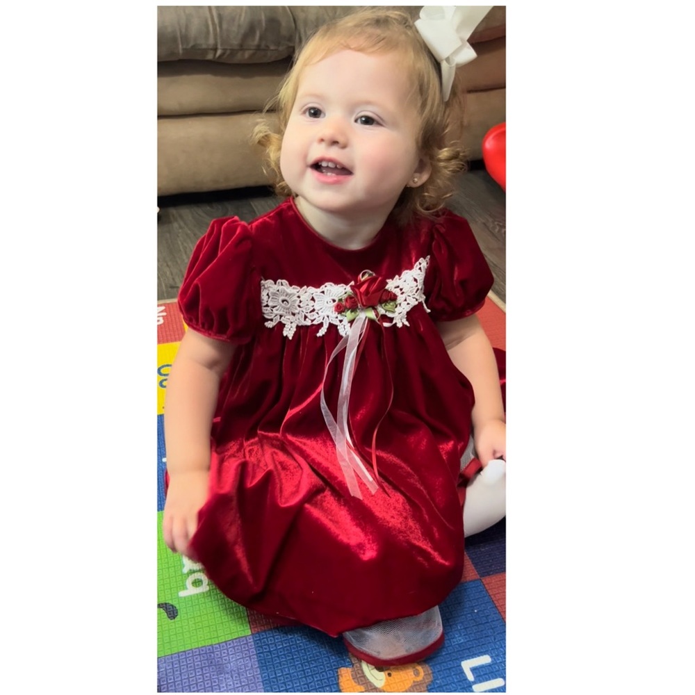 Rare Editions Red Velvet & Tulle Dress Size 18M